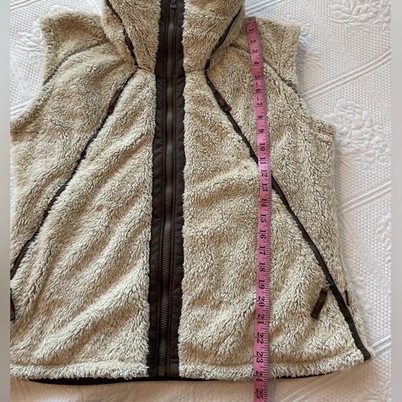 KÜHL Flight Vest Italian Fleece Stowable Hood Full Zip Cream Tan Brown Warm Cozy - Picture 13 of 16